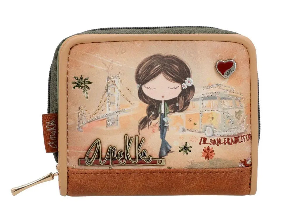 Petit portefeuille femme Anekke Peace Love Camel 38809 903 Lucky Bag