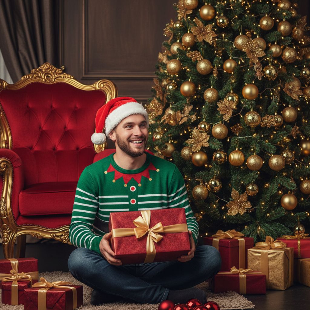 homme content pour ces cadeaux de noêl 