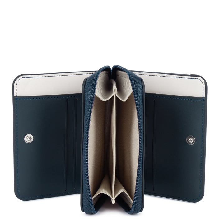 Lancaster Portefeuille dos à dos Zippé autour Smooth 137-17 Bleu Foncé - Ecru