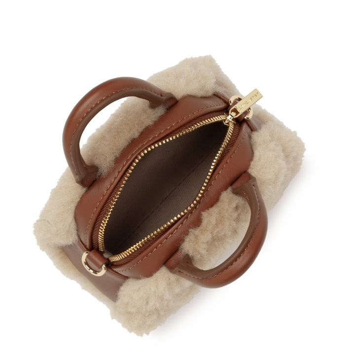 Lancaster Small Zippered Nano Fluffy Handbag ps25 177 Cognac