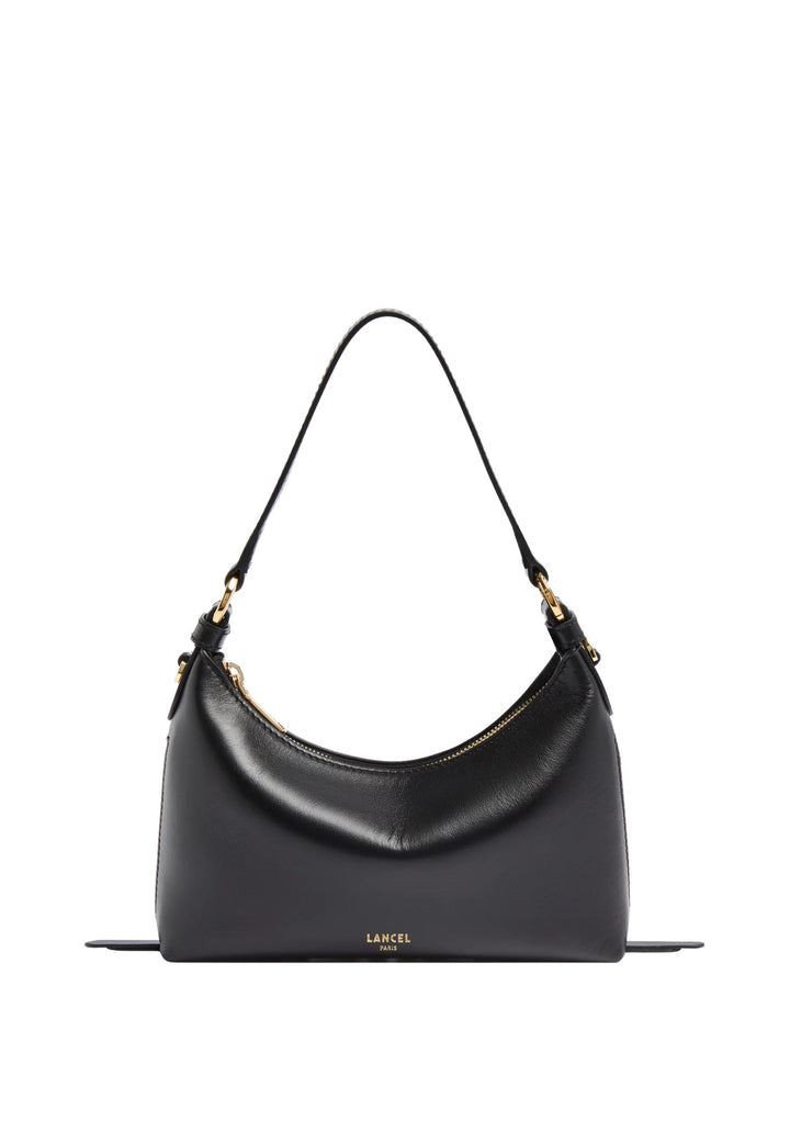 Lancel Origami Baby Hobo Bag Zippered Leather Black