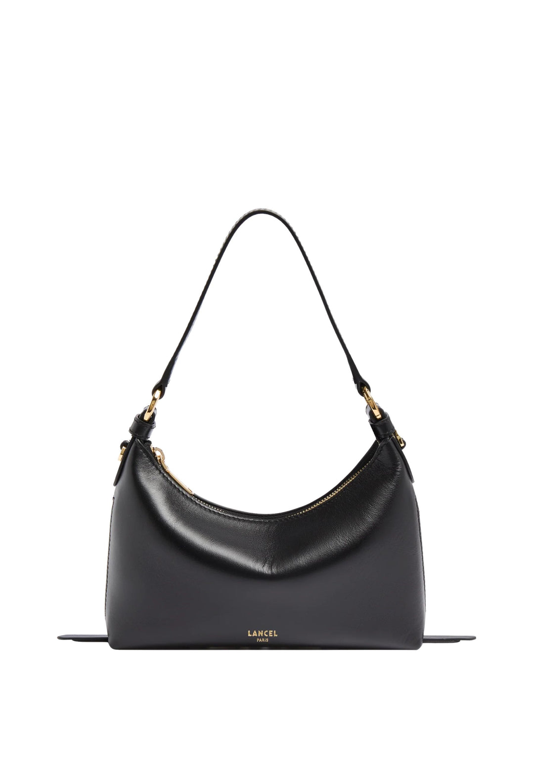 Lancel Origami Baby Hobo Bag Zippered Leather Black