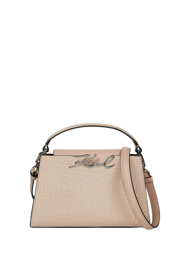Karl Lagerfeld Sac Bandoulière Signature Mini Croco Cuir Rose Nude