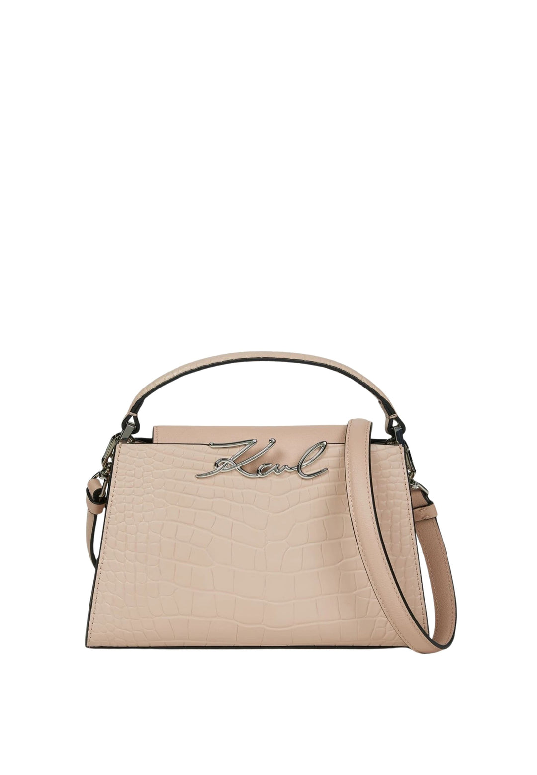 Karl Lagerfeld Sac Bandoulière Signature Mini Croco Cuir Rose Nude