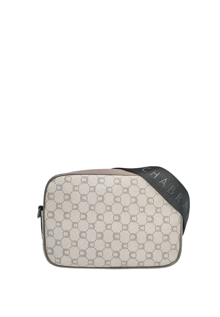 Chabrand Sacoche en toile enduite garnie cuir Ecru Gris
