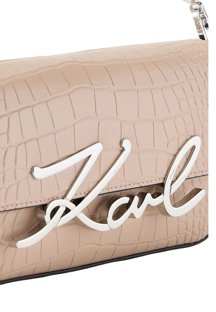 Karl Lagerfeld Sac Bandoulière Signature 2.0 Croco Cuir Rose Nude