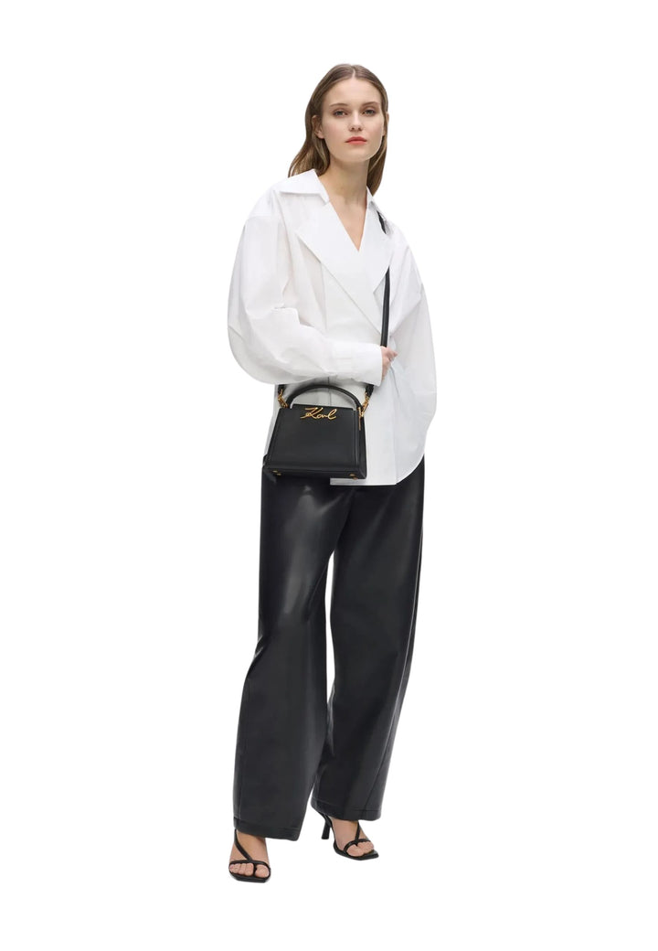 Karl Lagerfeld Sac Bandoulière Signature Mini Cuir Noir & Or