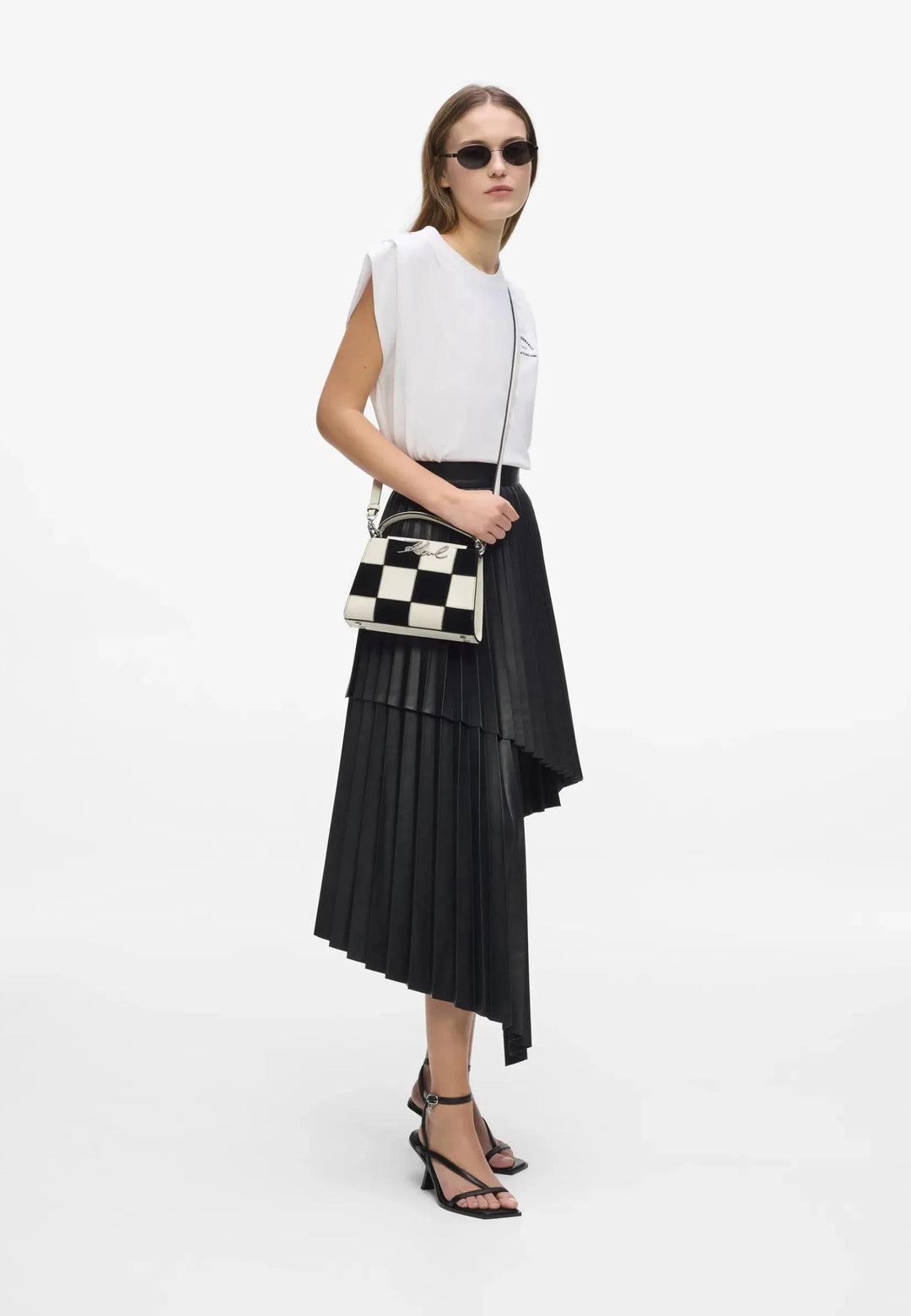 Karl Lagerfeld Sac Bandoulière Signature Damier Cuir Noir & Blanc