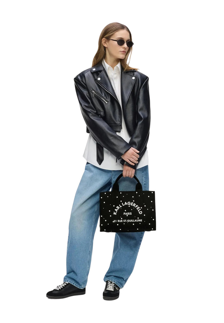 Karl Lagerfeld Cabas Carré Perles Coton Noir