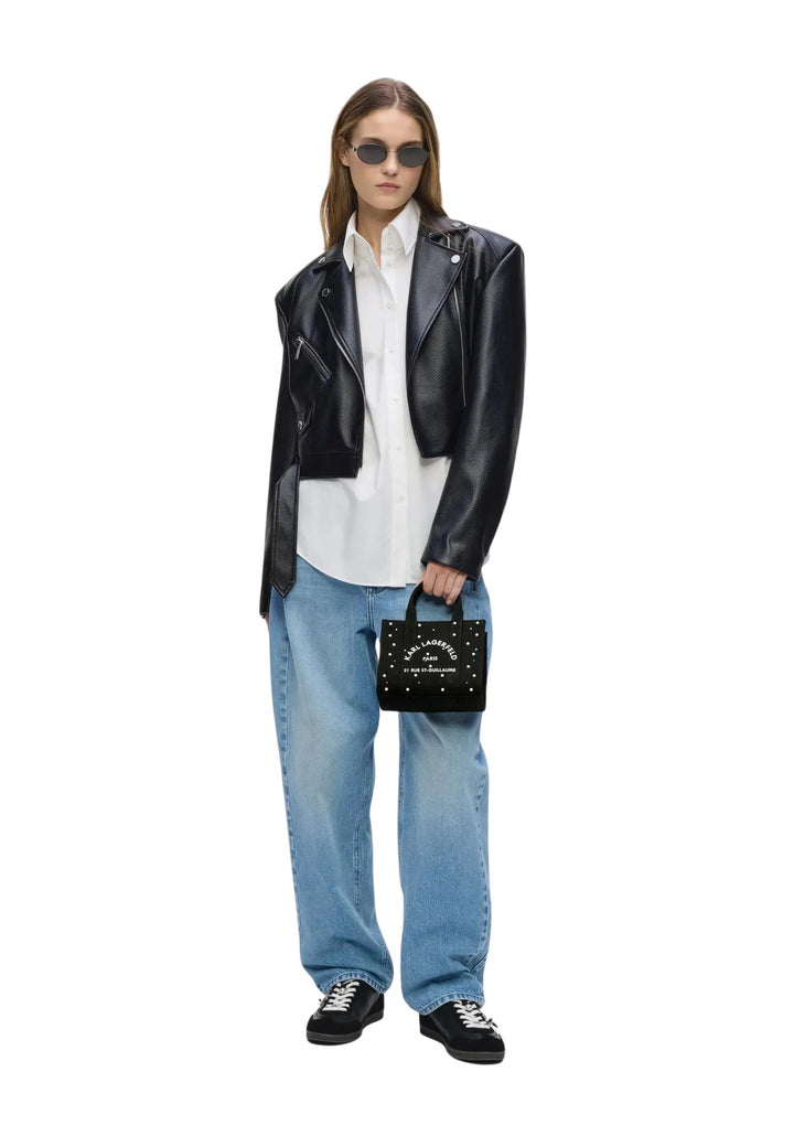 Karl Lagerfeld Cabas Carré Perles Mini Coton Noir