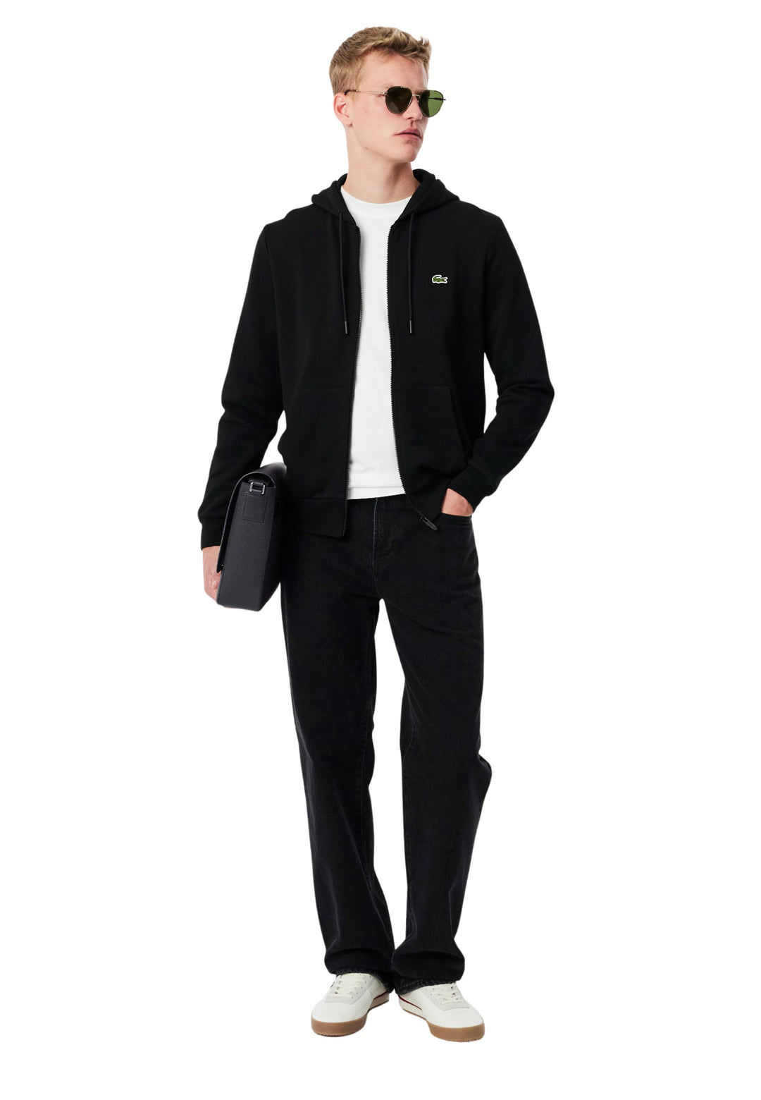 Lacoste Veľká messenger taška Chantaco koža Čierna