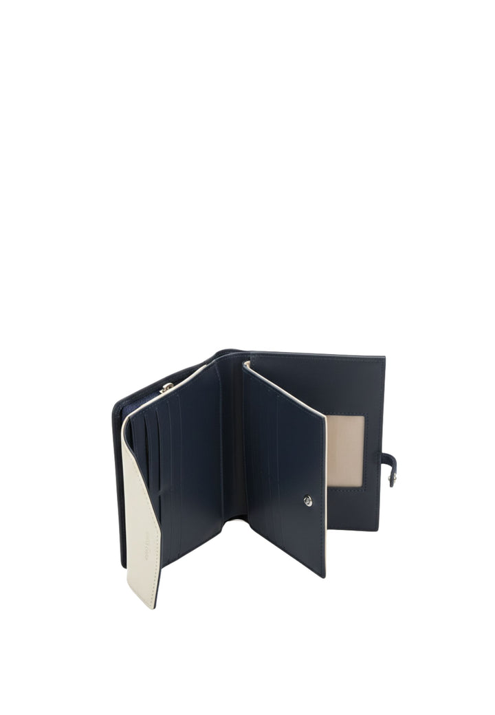 Lancaster Rugzak met klep en drukknoop Smooth 137-04 Donkerblauw - Ecru