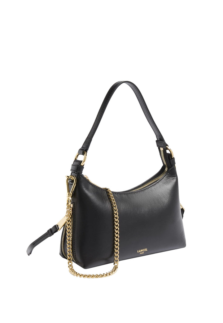 Lancel Origami Baby Hobo Bag Zippered Leather Black