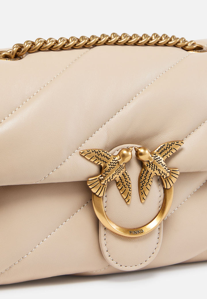 Pinko Geantă cu clapetă Love Puff Mini din piele de oaie nappa bej A0F2C50Q