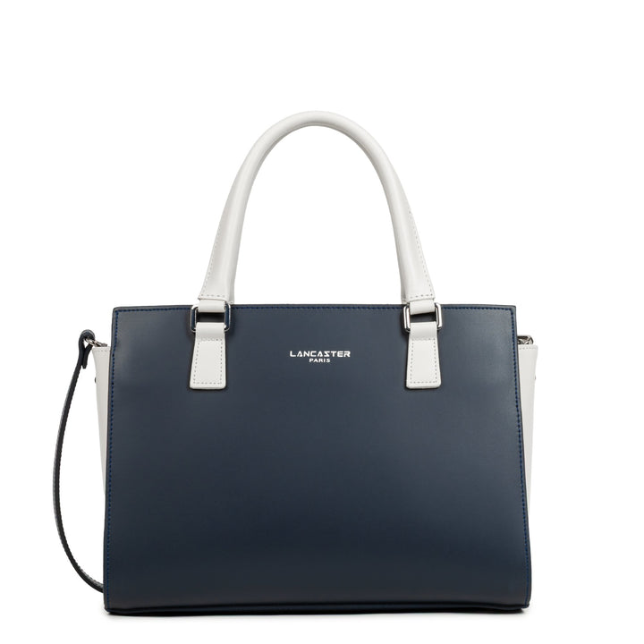 Lancaster Handtasche mit Reißverschluss M Glattleder 437-03 Dunkelblau - Beige