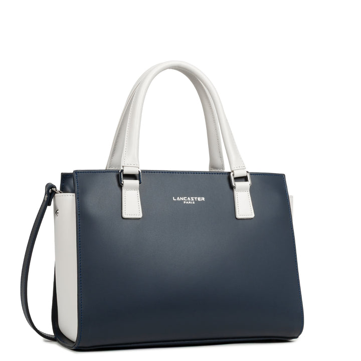 Lancaster Handtasche mit Reißverschluss M Glattleder 437-03 Dunkelblau - Beige