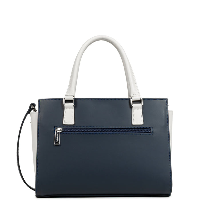 Lancaster Handtasche mit Reißverschluss M Glattleder 437-03 Dunkelblau - Beige