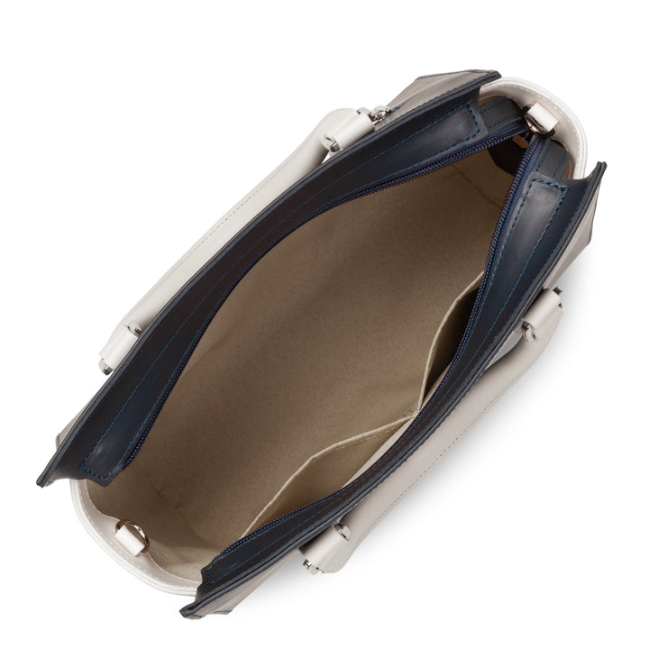 Lancaster Handtasche mit Reißverschluss M Glattleder 437-03 Dunkelblau - Beige