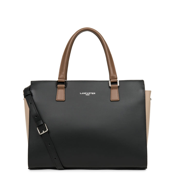 Lancaster Sac cabas main Zippée L Smooth 437-04 Noir - Nude - Vison