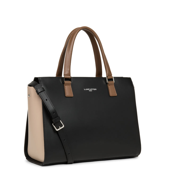 Lancaster Sac cabas main Zippée L Smooth 437-04 Noir - Nude - Vison
