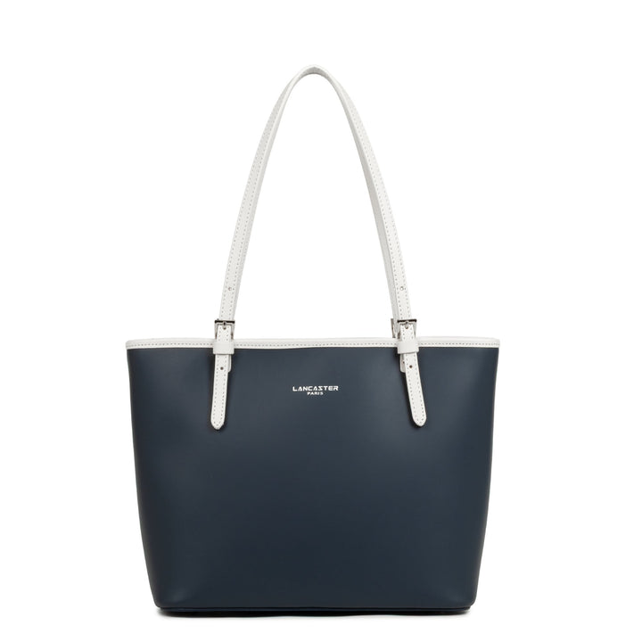Lancaster Sac cabas épaule Zippée M Smooth 437-07 Bleu Foncé - Ecru