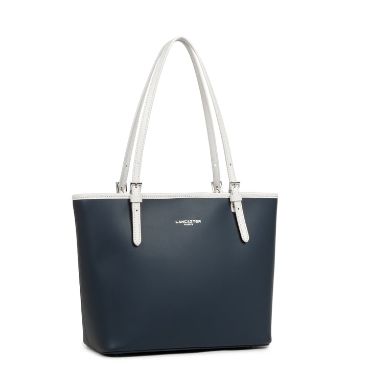 Lancaster Sac cabas épaule Zippée M Smooth 437-07 Bleu Foncé - Ecru