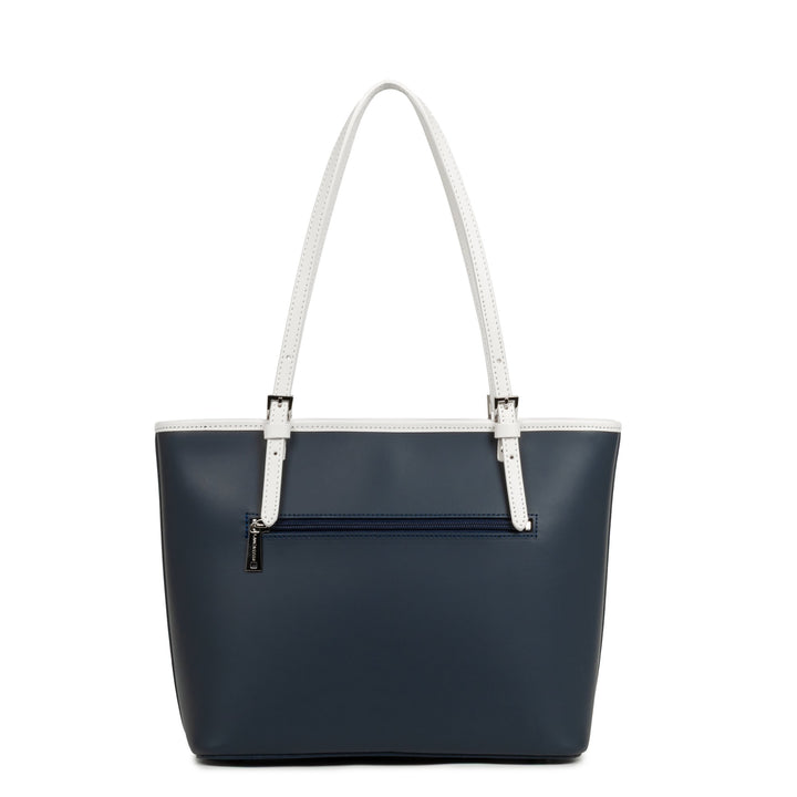 Lancaster Sac cabas épaule Zippée M Smooth 437-07 Bleu Foncé - Ecru