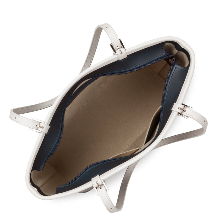 Lancaster Sac cabas épaule Zippée M Smooth 437-07 Bleu Foncé - Ecru