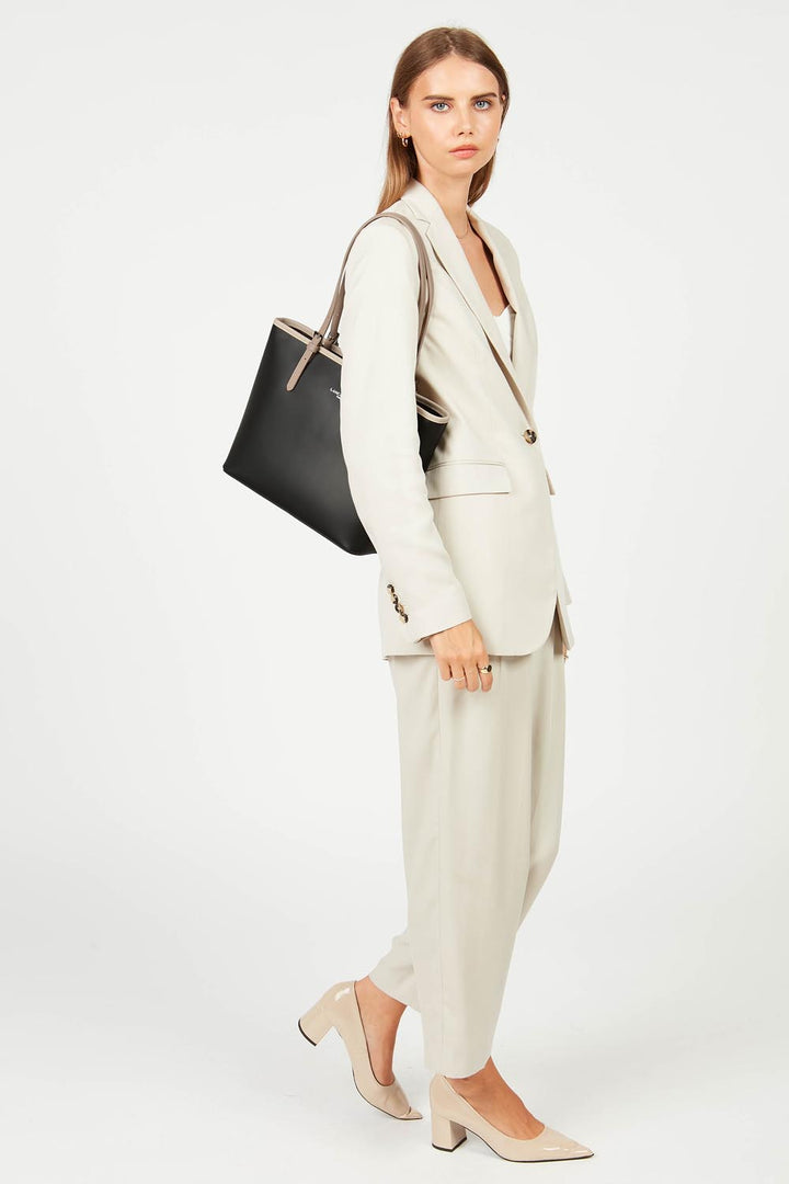 Lancaster Sac cabas épaule Zippée M Smooth 437-07 Noir - Nude Clair - Nude Foncé