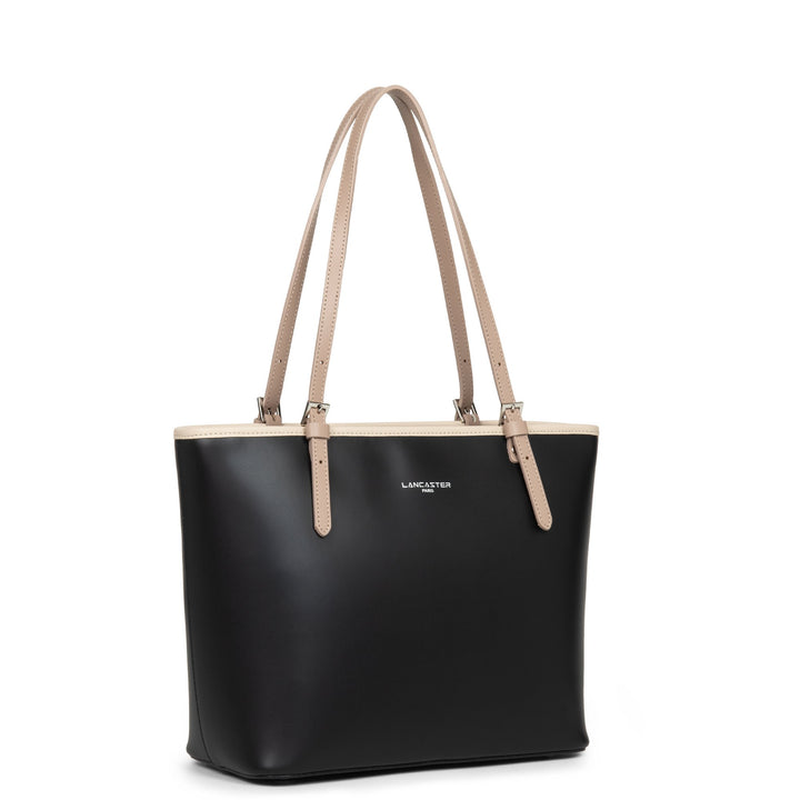 Lancaster Sac cabas épaule Zippée M Smooth 437-07 Noir - Nude Clair - Nude Foncé