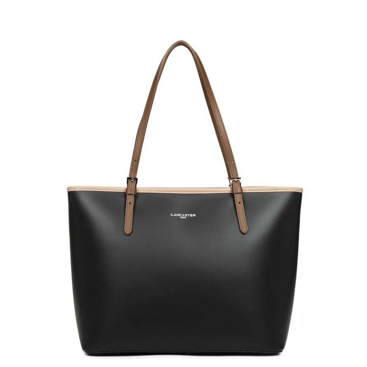 Lancaster Sac cabas épaule Zippée L Smooth 437-08 Noir - Nude - Vison