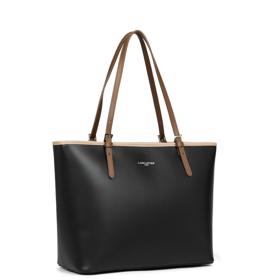 Lancaster Sac cabas épaule Zippée L Smooth 437-08 Noir - Nude - Vison