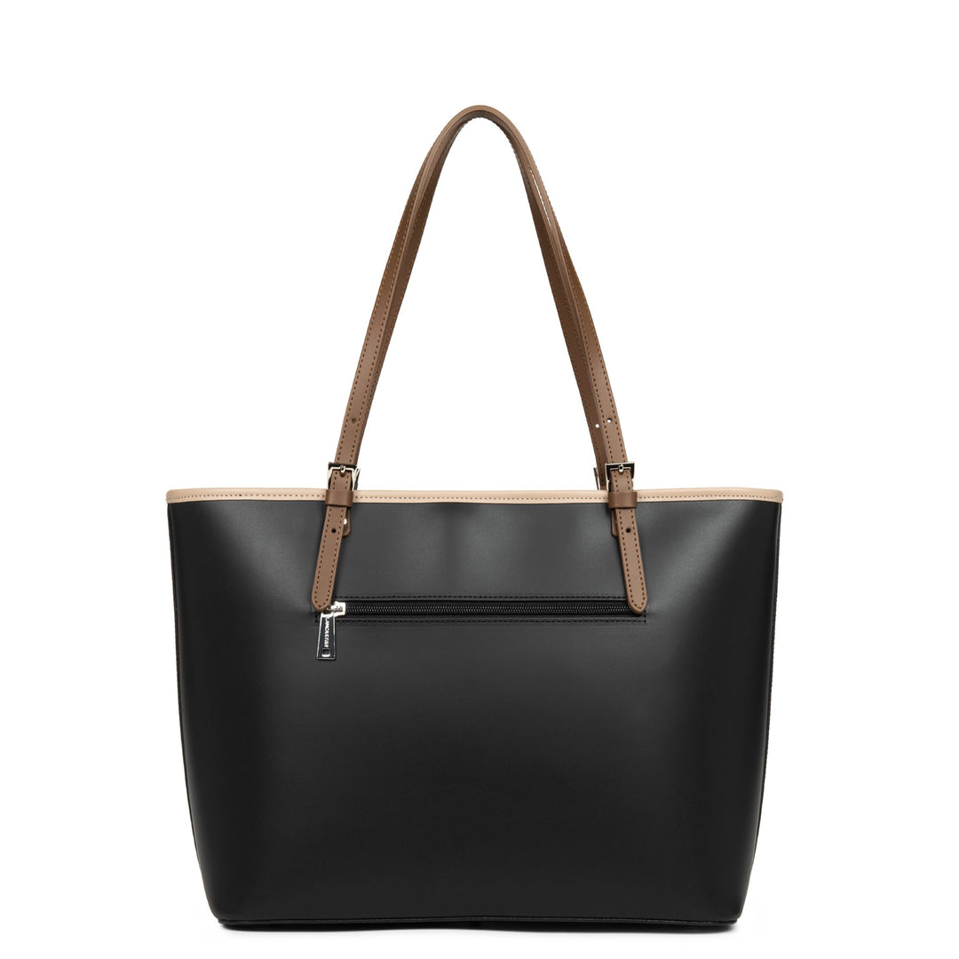 Lancaster Sac cabas épaule Zippée L Smooth 437-08 Noir - Nude - Vison