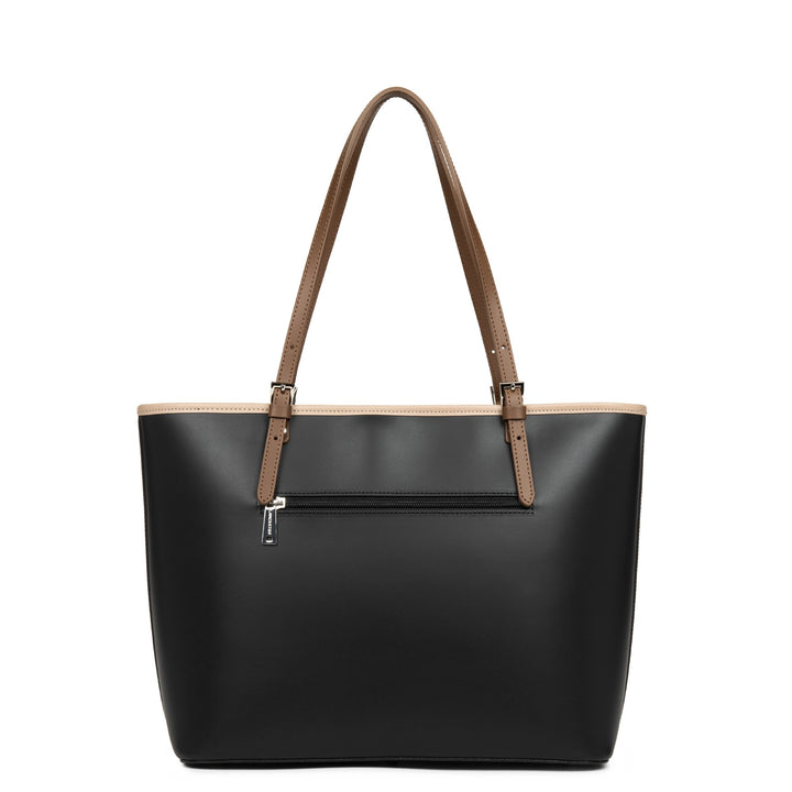 Lancaster Sac cabas épaule Zippée L Smooth 437-08 Noir - Nude - Vison