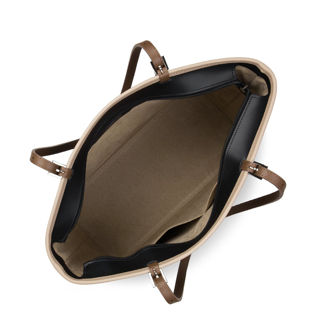 Lancaster Sac cabas épaule Zippée L Smooth 437-08 Noir - Nude - Vison