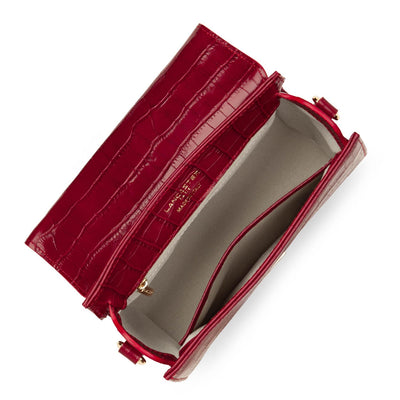 Sac à main A rabat avec fermoir Exotic Trinity Lancaster 480-033 Carmin croco