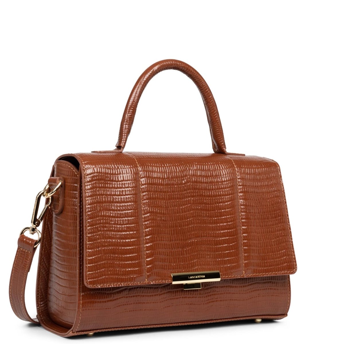 Sac à main A rabat avec fermoir Exotic Trinity Lancaster 480-034 Cognac - Lézard