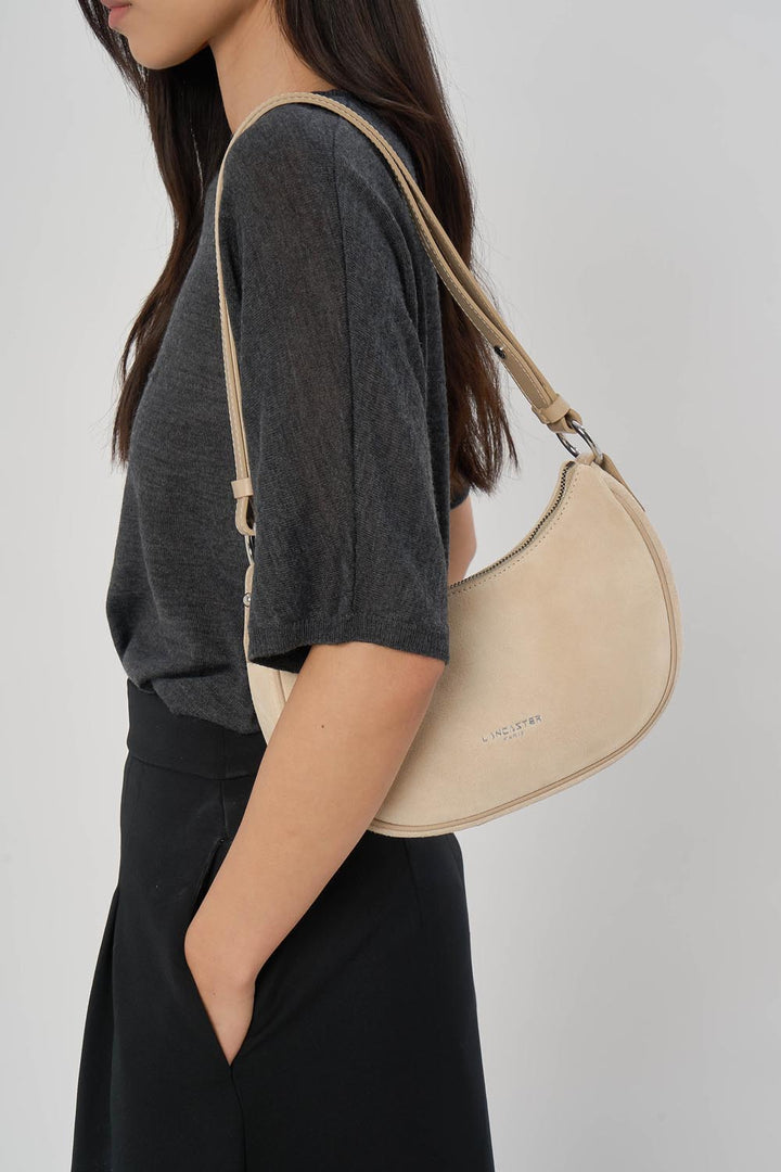 Lancaster Sac besace Zippé S Suède 480-081 Beige Foncé