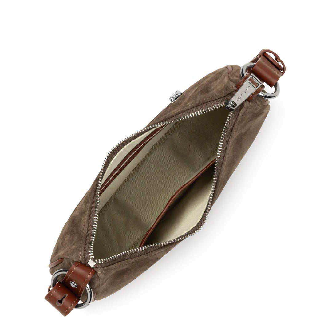 Lancaster Suede Small Zip Messenger Bag Chestnut