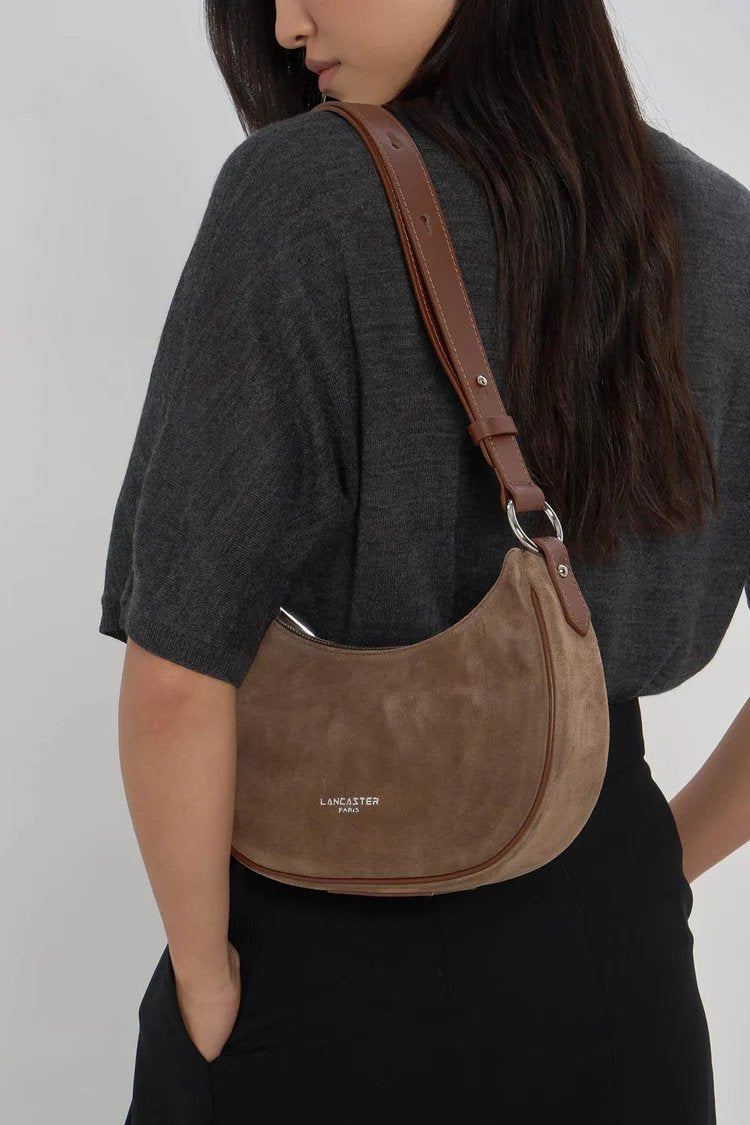 Lancaster Suede Small Zip Messenger Bag Chestnut