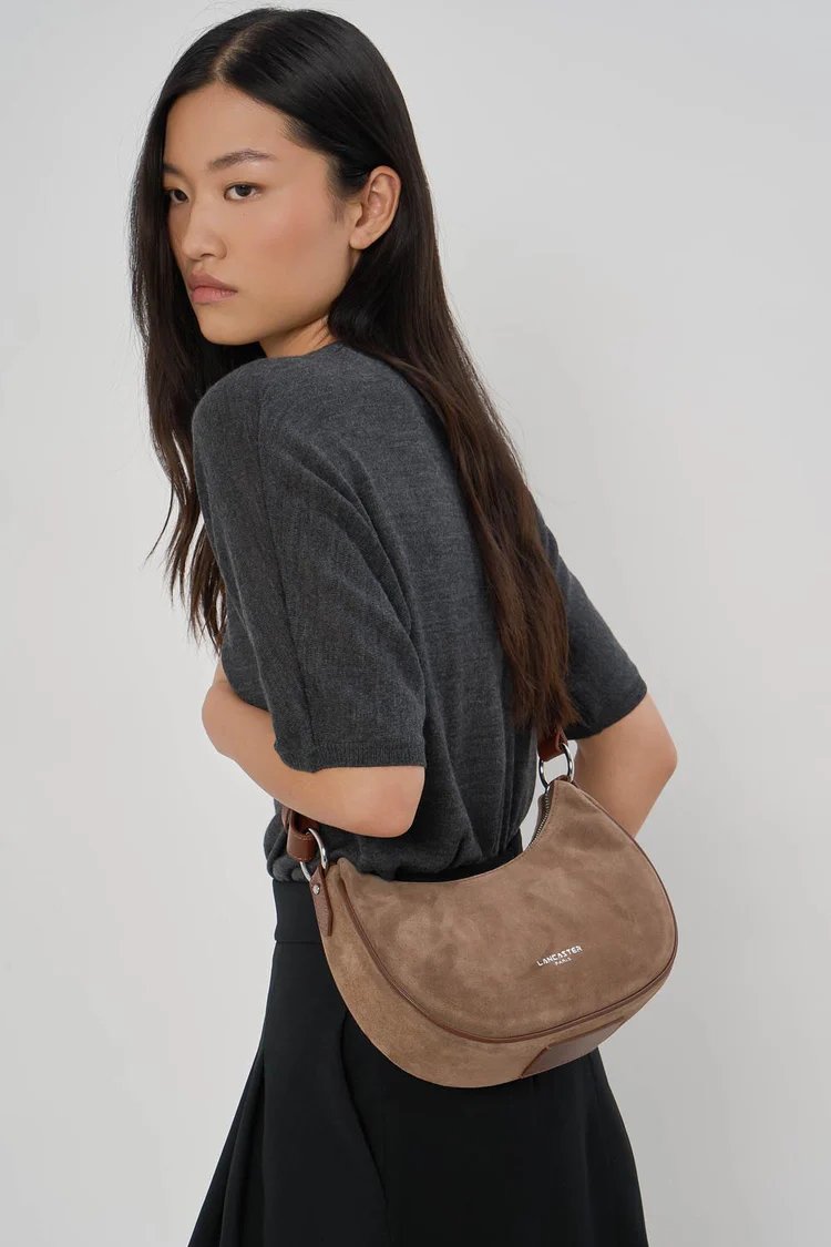 Lancaster Suede Small Zip Messenger Bag Chestnut
