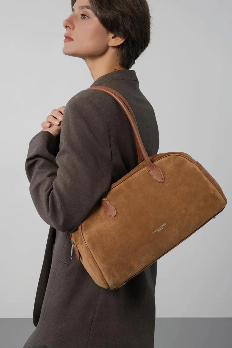 Lancaster Tasche Einkaufstasche Schulter Reißverschluss Wildleder 480-086 Kamel