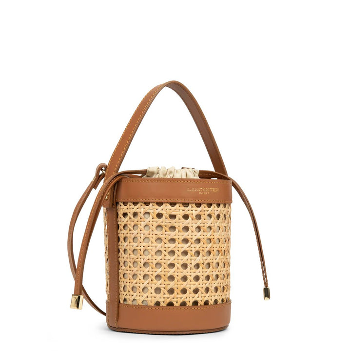 Lancaster Petit Sac Seau Cannage Rotin Cuir Camel