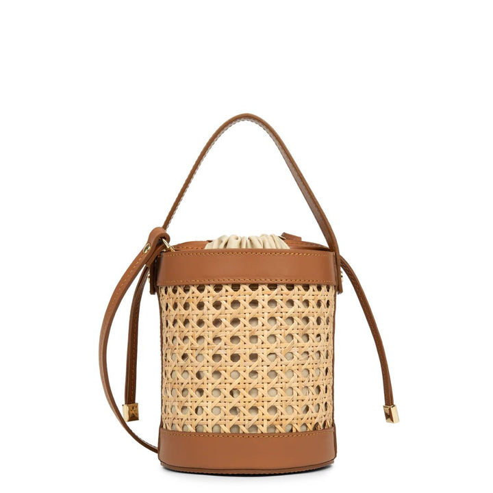 Lancaster Petit Sac Seau Cannage Rotin Cuir Camel