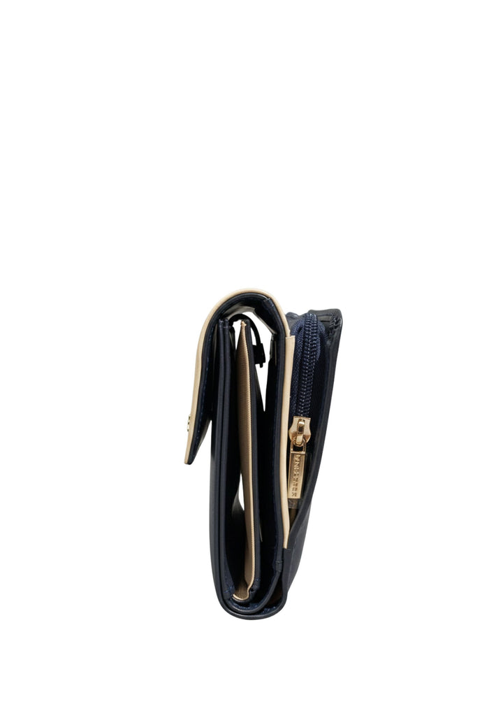 Lancaster Rugzak met klep en drukknoop Smooth 137-04 Donkerblauw - Ecru