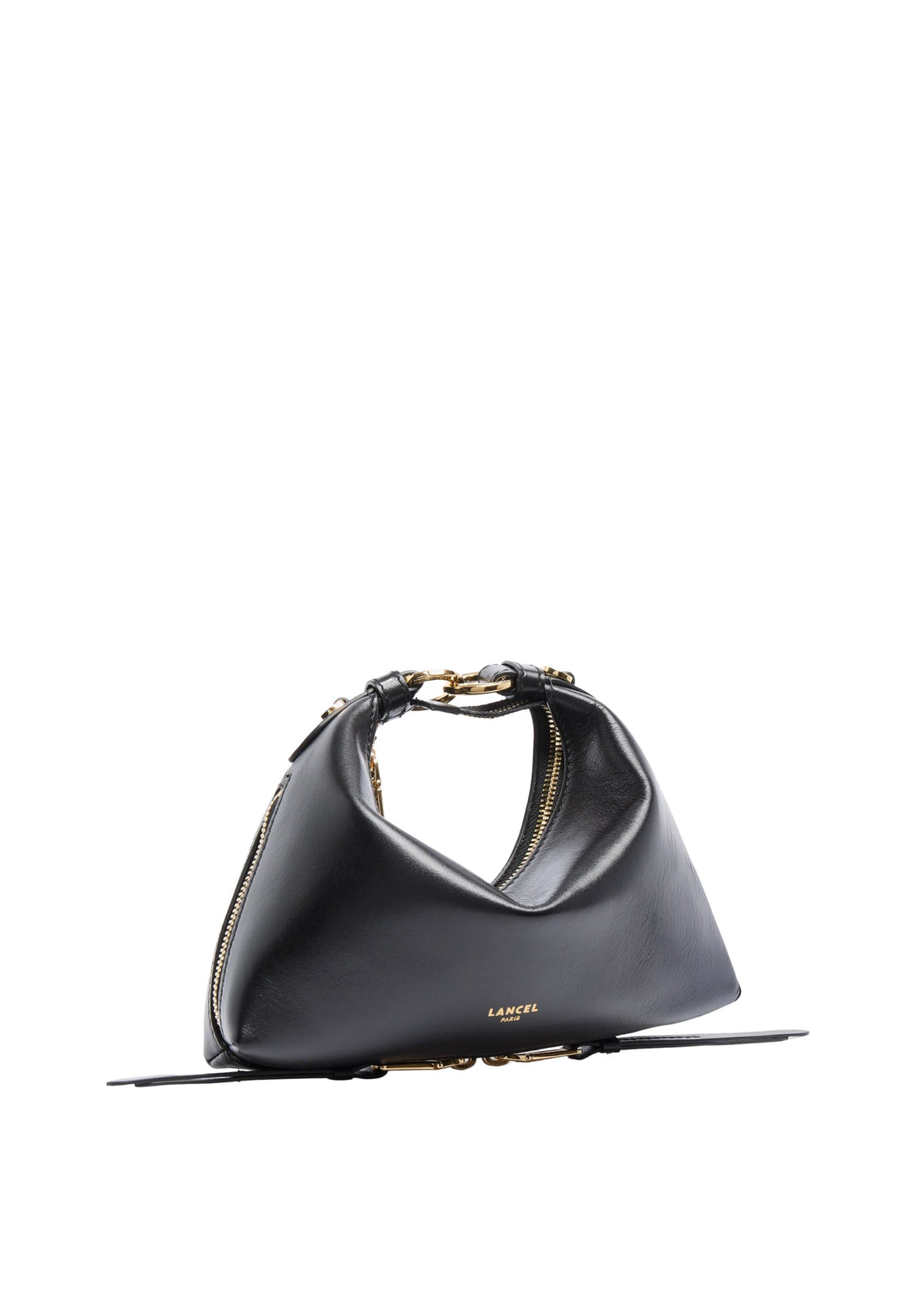 Lancel Origami Baby Hobo Bag Zippered Leather Black