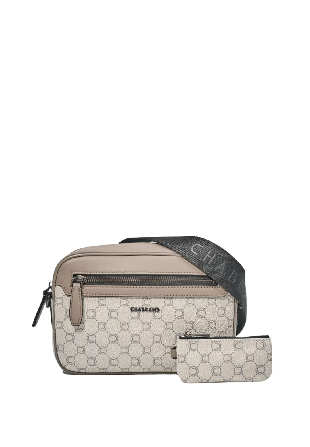 Chabrand Sacoche en toile enduite garnie cuir Ecru Gris