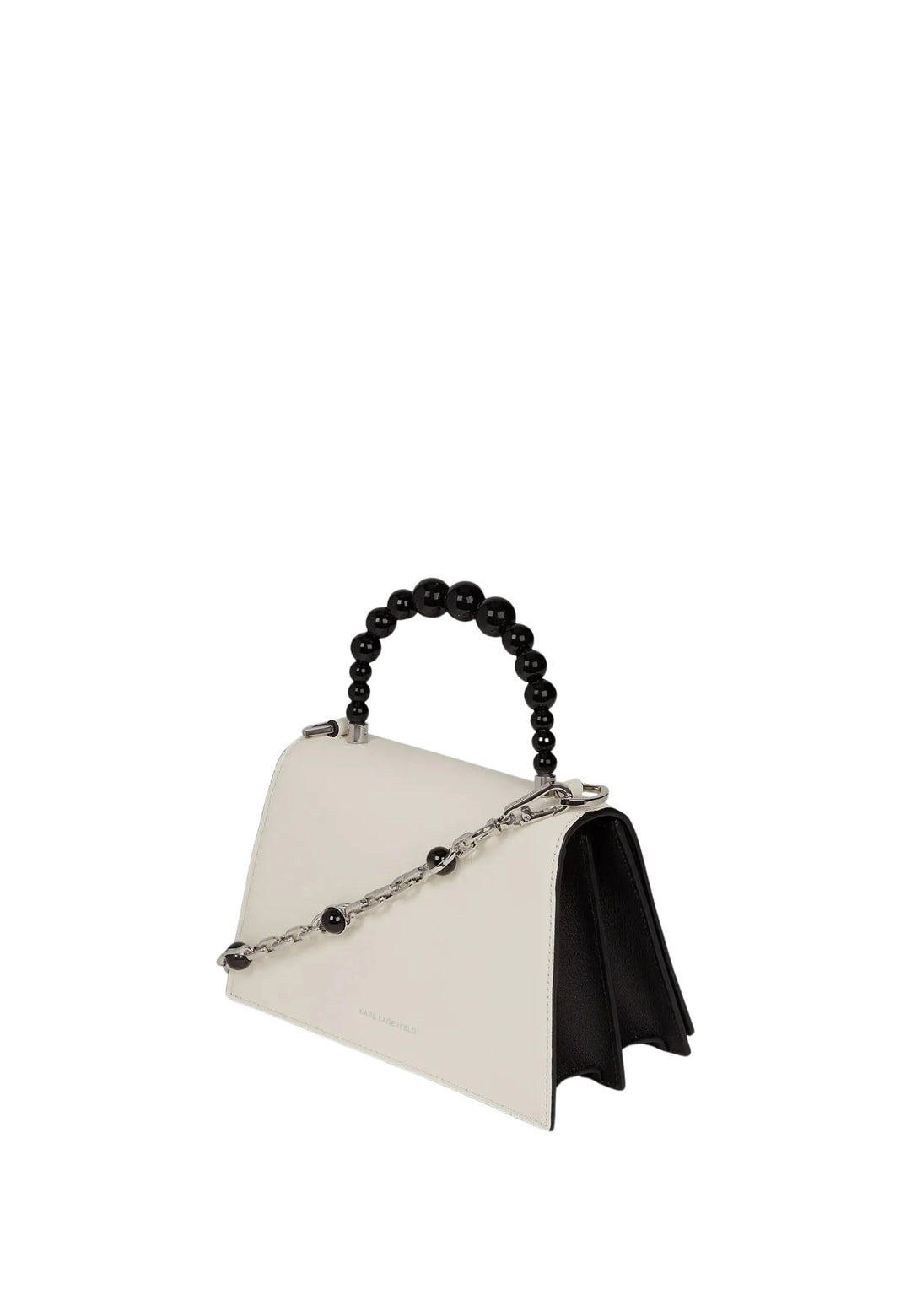 Karl Lagerfeld Sac Bandoulière Signature Perles Cuir Blanc & Noir