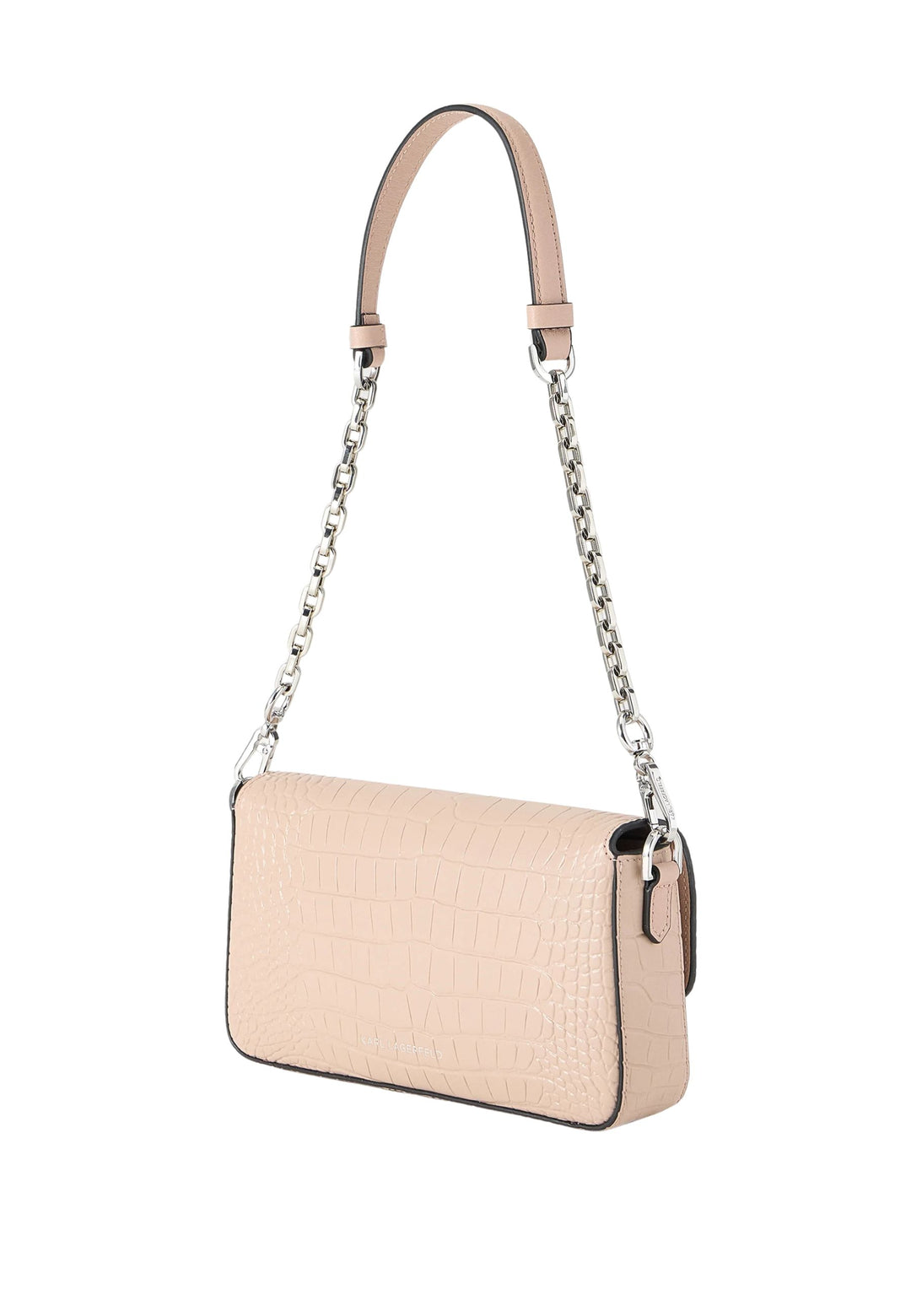 Karl Lagerfeld Sac Bandoulière Signature 2.0 Croco Cuir Rose Nude