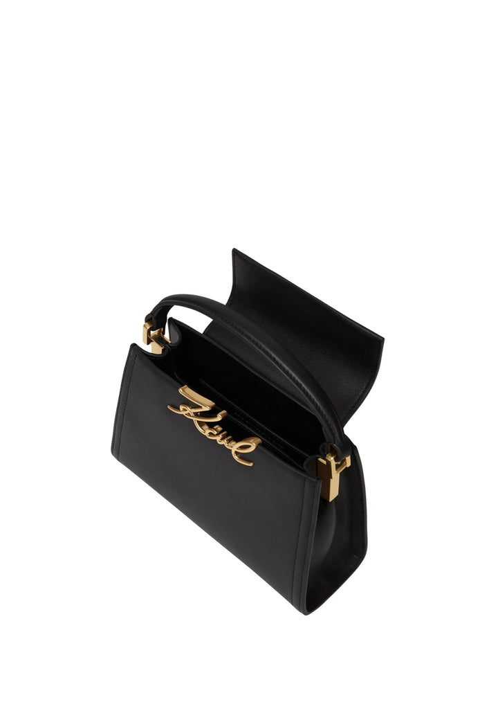Karl Lagerfeld Sac Bandoulière Signature Mini Cuir Noir & Or